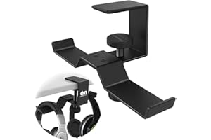6amLifestyle Under Desk Dual Headphone Hanger, Metal Headset Stand Gaming Earphone Holder Universal Clamp on Desk Hanger Hook for All Headsets, Black (Patent)