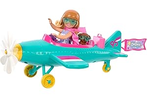 Barbie Coffret Chelsea Peut Être... avec Poupée Pilote Chelsea et 1 Avion 2 Places, 7 Accessoires Dont 1 Chiot Inclus, Thème Voyage, À Collectionner, Jouet Enfant, A Partir De 3 Ans, HTK38