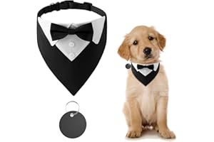 URROMA 1 pezzo formale smoking bandana, collare da sposa per cani con papillon e cravatta, regolabile, nero, papillon da collo per cani di piccola taglia e gatti, S