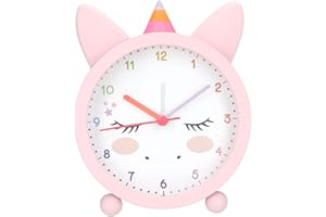 Depesche 13527 Ylvi - Reloj Despertador en Rosa para niños, con Motivo de Unicornio con Orejas y Cuerno, Reloj silencioso con función de luz, Pila incluida