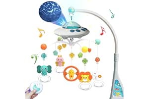 Eners Baby Crib Mobile with Music and Lights, Mobile for Crib with Remote Control, Rotation, Moon and Star Projection, Baby Crib Toys for Boys Girls (Biue)