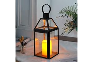 JHY DESIGN Czarne lampiony dekoracyjne o wysokości 40,5 cm ze stali nierdzewnej ze szkłem hartowanym do użytku wewnątrz, na zewnątrz, podczas imprez i wesel