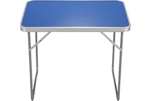 Unibos Camping Table Portable Picnic Table Aluminium Folding Table Indoor Outdoor Table Heavy Duty Garden Trestle Set for BBQ Picnic Party, Load Capacity 15KG (Blue)