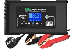 HTRC 35A Chargeur de Batterie Voiture 12V/24V, Chargeur Batterie Mainteneur et Automatique Réparation Fonction pour Voiture Moto Camion/Batteries au Lithium LiFePO4 Plomb-Acide (AGM, Gel, MF, EFB)