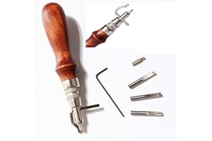 Wisfor 5 en 1 Outil Couture Cuir Réglable Groover Creaser Perforation Stitching Poignée en Bois Chanfreineuse Couture pour Artisanat de Cuir Strumento