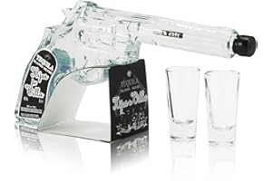 Hijos de Villa Blanco Tequila bouteille-revolver 0,2L (40% Vol.) (avec 2 verres à shot)