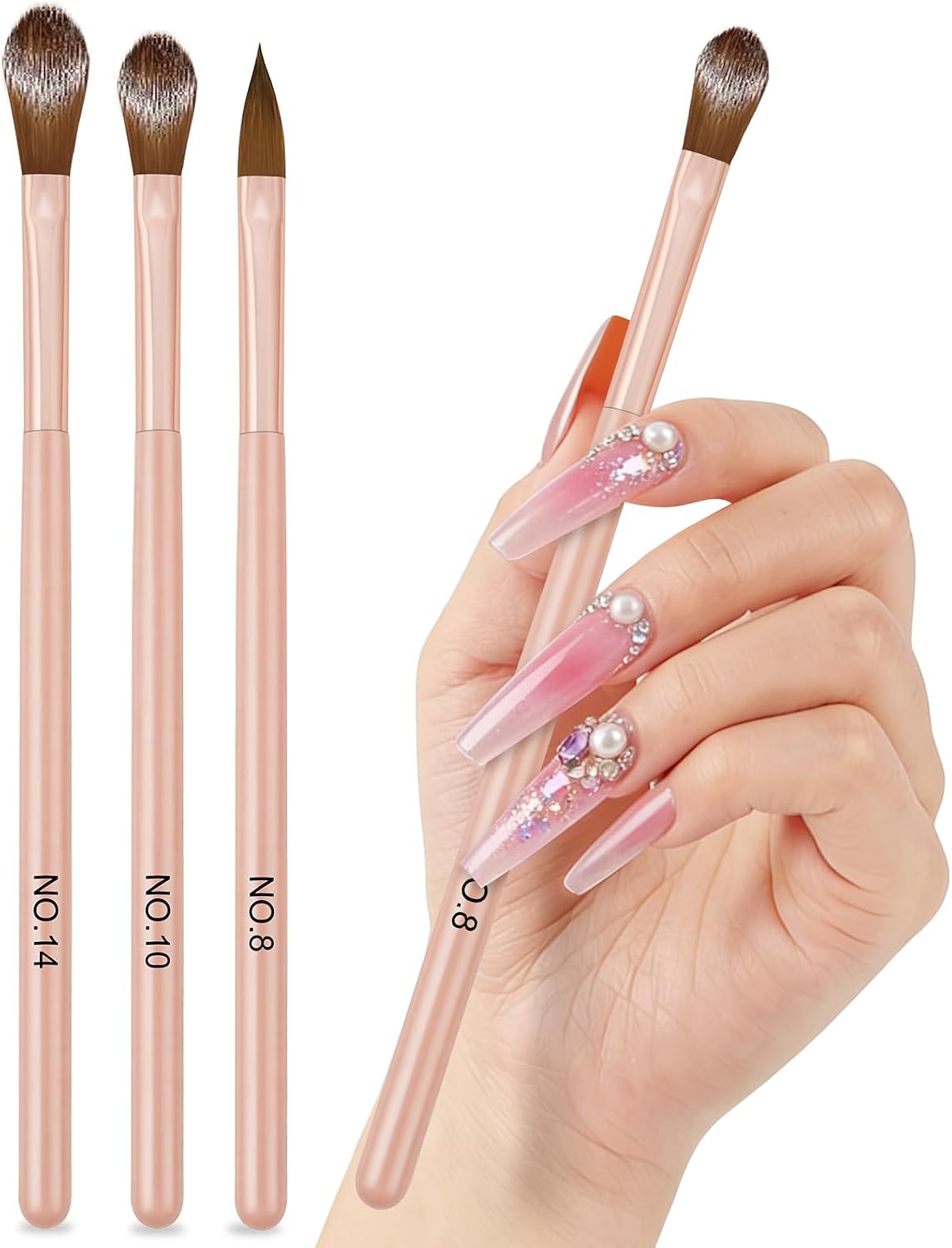 AOOHA Pinceles Para Uñas,3PCS Pincel Para Uñas De Acrílico,Plumas De Arte De Uñas,Herramientas De Manicura Para Diy Diseño De Uñas,Diseño De Uñas En Gel y Manicura Profesional,Rosa