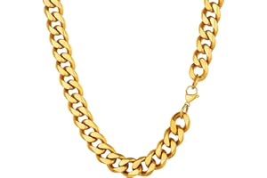 PROSTEEL Collana Uomo Donna a Catena Barbazzale Cubana Hip Hop Sottile Grande Robusta Grossa, Larga 3 6 9 12 mm, Lunghezze 35-75 cm, Acciaio INOX/Placcato Oro, Argento Oro Nero (con Confezione)