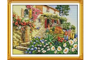 Joy Sunday Kit per punto croce 14CT a trama contata, Include Tela Aida, Filo di Cotone, Ago e Disegno - Ideale per Adulti e Principianti, Ville Giardino 50cm X 40cm