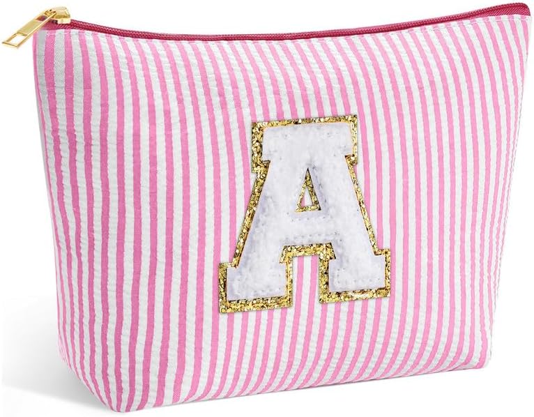 SEFORICO Personalized Make Up Bag - Birthday Gifts for Women Large Capacity A-Z Cosmetic Bags Girls Gifts Preppy Makeup Bag Women's Portable Toiletry Bag
