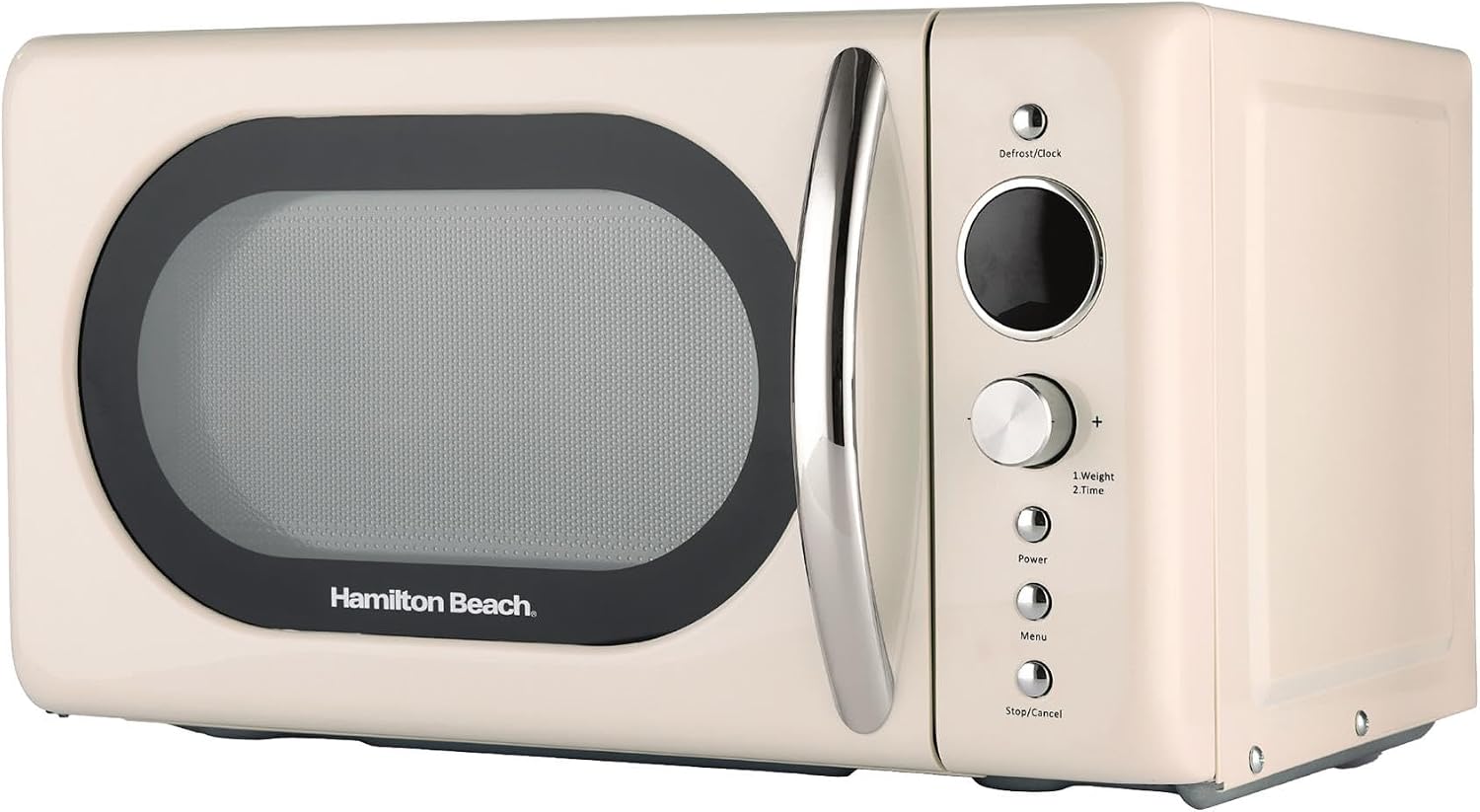 Hamilton Beach 20L Retro Microwave, Compact, 8 Presets, 60 Min Timer, Express Cooking, Child Lock, LED Display, Defrost, 700W - HB70H20C, Cream
