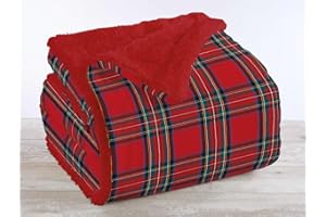 IlGruppone Passione Casa Coperta Plaid in Pile Sherpa Invernale, Morbida e Calda in Finta Pelliccia Singola Matrimoniale Doppio Lato-NewTartanRosso -Due piazze 200x230)