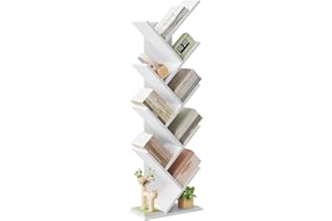 EUGAD Libreria ad Albero Moderna Scaffale Salvaspazio a 9 Ripiani in Legno Porta Libri per Soggiorno Camera Studio Bianco, 40x20x127cm,0011SHG