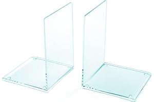 OSCO High Gloss Bookends with Clear Rubber Pads Non Slip, Stylish High Gloss Book Supports for Desk, Office, Shelf, Home, Modern Design, H17.2 x W12 x D12 cm, Glasslook (Medium)