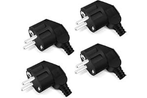 ‎TANXIS 4 Stücke Schuko Stecker, IP20 Schuko Stecker für den Innenbereich, Europa-Stecker Kunststoff 250V (16A) für 8-10mm Kabel, IP20 für den Innenbereich - Schwarz