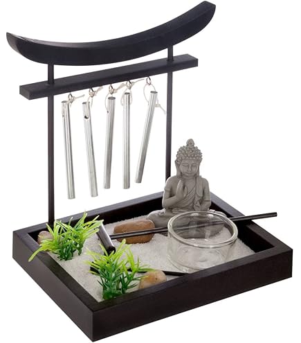 Giardino Zen In Legno Nero Atmosphere - 23x8cm Con Buddha, Candela E Rastrello - Foto 5