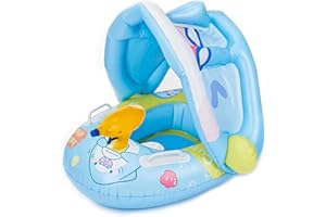 Lukinuo Baby Schwimmring mit abnehmbarem sonnendach Wasserpistole Baby Schwimmreifen Schwimmhilfe Babys verstellbare Schultergurte Schwimmtrainer Babys Swimming Float