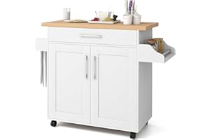 COSTWAY Kitchen Storage Trolley, Rolling Kitchen Island with Adjustable Shelf and Large Drawer, Home Restaurant Dining Room Organiser Sideboard Cupboard Cabinet Cart (White, 111 x 40 x 90cm)