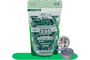 Puraflora Traveldose x Aktivkohlefilter 6mm 250Stück Xtra Slim Size Aktivkohlefilter x aktivkohlefilter slim x für den besten Rauchgenuss! (Grün)