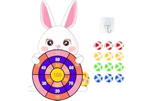 PARSUP Easter Dart Board Game Set, Cute Bunny Party Board Games with 12 Stick Balls, Happy Easter Indoor Outdoor Games for Kids Ages 4-8, Party Games Yard Toys