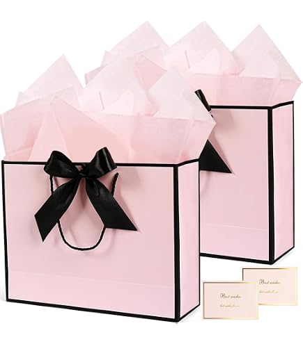 Crisky Geschenktüten Mit Blumenmuster - 2 Stück, 26x33x12,7 Cm - Inkl. Seidenpapier, Band & Karte Für Hochzeit, Geburtstag