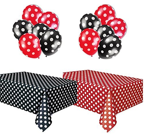 kedudes Mantel plástico de lunares rojo y blanco y blanco y negro y dos paquetes de globos de pez
