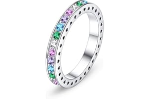 Bellitia Jewelry Bague Femme Bague D'éternité Colorée avec Zircone Cubique Fine Bague Empilable Diamants CZ en Argent 925/1000, Bijoux pour Fiançailles, Mariage