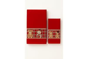 Corredocasa Set 1+1 Asciugamani Natalizi in Spugna Puro Cotone 100% Balza Jacquard – Asciugamano + Ospite – Morbidi, Assorbenti ed Eleganti – Idea Regalo Natale – Made in Italy (Rosso)