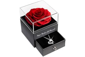 Sunia Regalos Originales para Madres, Rosa Eterna con Collar Plata de Ley 925, Mejor Madre del Mundo, Rosa Eterna Natural Preservada Regalos para Madres, Regalo Mama Cumpleaños Navidad Dia de la Madre