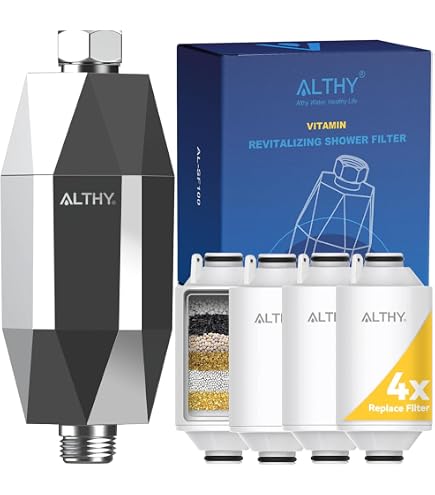 ALTHY High Pressure Handheld Shower Head With Filter – 3-Stage Water Filtration Removes Chlorine, Rust & Heavy Metals, Includes 1 Shower Head + 4 Replacement Filters