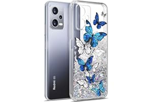 Anreixx Funda con Purpurina para Xiaomi Redmi Note 12 5G, Linda Funda de Silicona con Patrón de Mariposa con Arenas Movedizas Brillantes y Cojín de Parachoques de TPU Suave