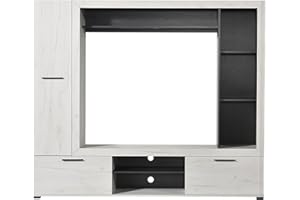 Arredo Stock Parete attrezzata soggiorno per tv bianco venato, LAP 195x171x35 cm