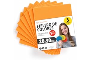 OFITURIA Feutrine de Couleurs pour Loisirs Créatifs, Couture, Patchwork, Artisanat, DIY et Décoration 20x30cm (Orange, 5 pcs)