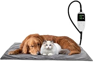 HELINING Dog Heat Pad Electric 45 * 70cm, 5 Adjustable Timer & 7 Adjustable Temperature, Pet Heating Mat Waterproof, with Crystal Velvet Cover & Anti Bite Cable, Ideal for Whelping/Puppy/Dogs and Cats