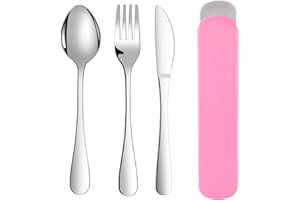ABOHU Set Posate da 3 Pezzi con Coltello Forchetta Cucchiaio, Posate in Acciaio Inox per la Cucina, Set di Posate da Viaggio Portatile con Borsa Portaoggetti, Finitura Lucida Lavabili in