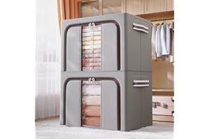 UWENKJIE 100L wardrobe organizer and storage spacefoldable Oxford cloth steel frame box, transparent windows and waterproof handles, can accommodate large capacity clothes beddingblankets, 2-piece set (purple)