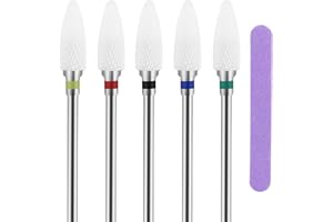 AMANDELIZABE 5 pezzi punte per unghie in ceramica, punta fresa rimozione gel, punte fresa unghie, con 2 lime per unghie, per manicure, pedicure, testina abrasiva, lucidatura in feltro