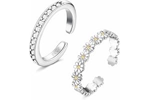 Kakonia 1-2 Pcs Toe Rings for Womens Girls Sterling Silver Adjustable Cubic Zirconia Daisy Flower Open Cuff Simple Toe Ring Set Beach Foot Jewellery for Summer