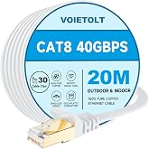 VOIETOLT Cat8 Ethernet Cable with Clips, 40Gbps/2000Mhz Cat-8 Flat Internet Network Cable STP RJ45 Gigabit LAN High Speed &ndash; W