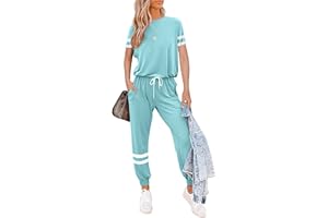 Litthing Completi Donna Sportivi 2 Pezzi Tute da Ginnastica Tops Manica Corta/Pantaloni per Casual Jogging Fitness Yoga Casa Pigiama Set