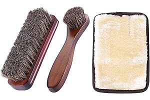 MYCREATOY Horsehair Shoe Shine Brush Kit, Horse Hair Bristles Shoe Polish Brush and Long Handle Dauber Brush, Solid Wooden Handle Shoe Brushes Leather Care Shoe Dauber Brush with Polishing Gloves By MYCreator