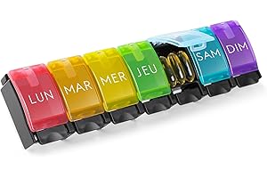 Opret Pilulier Semainier Français 7 Jours - Boîte à Médicaments Grande Capacité Facile à Ouvrir Boîte à Pilules au Design Unique (Noir-Coloré)