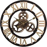 C-Cakus Vintage Wanduhr Holz Wanduhren 40cm Zahrrad Lautlos Uhr Wand Dekoration für Wohnzimmer Kinderzimmer küche (Gold)