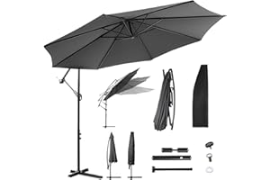 OMERAI 3M Garden Parasol Umbrella, Cantilever Parasol Umbrella, Premium Banana Parasol with Crank Handle, Large Patio Umbrella Sunshade Protection UPF 50+, Tilt, Rotate Function, Grey