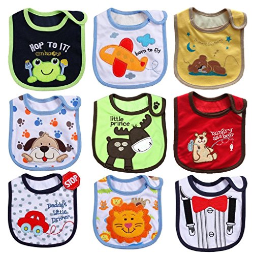 JT-Amigo 9er Set Baby Jungen Lätzchen, Baumwolle, Wasserdicht, verschiedene Motive