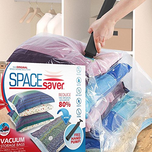 Platzsparende Premium-Vakuumbeutel, Mehrfach-Pack (3 x klein, mittel, groß & extragroß), 80% mehr Stauraum als andere Marken. Eine gratis Handpumpe für Reisen - 5