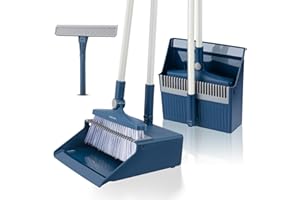 SDARISB Ensemble Balai et Pelle à poussière, avec raclette de fenêtre, poignée de 127 cm, Pelle et balayette, rotatifs à 180 °, pour Maison, Cuisine, Bureau, Hall, terrasse