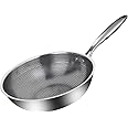 ZLASS Stainless Steel Wok, round bottom non-stick honeycomb wok with anti-scalding handle, suitable for family restaurant cooking pots on all stoves, 32cm/12.5in