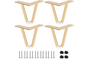 Btowin 4 inch Hairpin Legs, 4Pcs Heavy Duty Metal Furniture Legs with Rubber Floor Protectors & Screws for Home DIY Projects TV Stand Sofa Cabinet - Gold