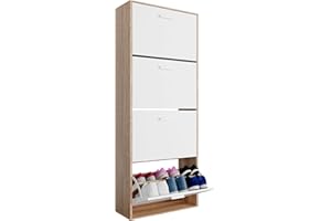 CASABEL Meuble de Rangement à Chaussure 24 Paires - Armoire Etagere Grande Capacité pour Entree, Couloir - L60xP24xH150 cm - Blanc Bois Clair